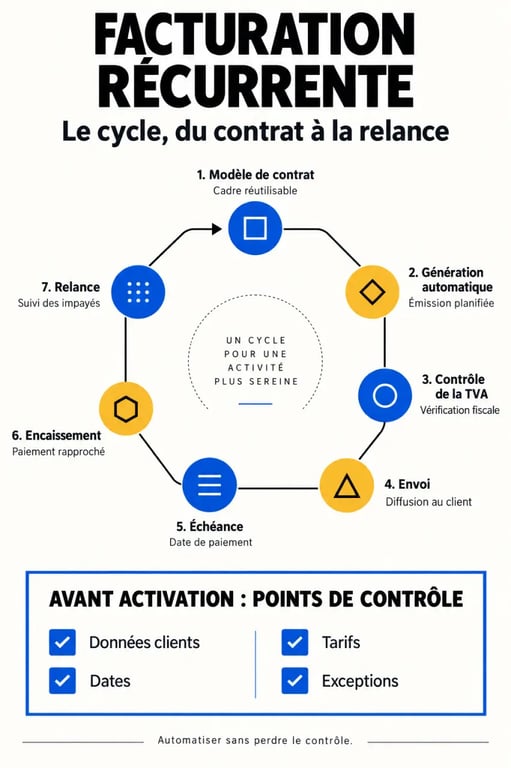 Outil de facturation récurrente Billcycle auto setup : cycle automatisé des factures et points de contrôle