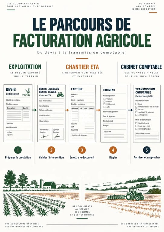 Logiciel facturation agricole : flux du devis au paiement et à la comptabilité