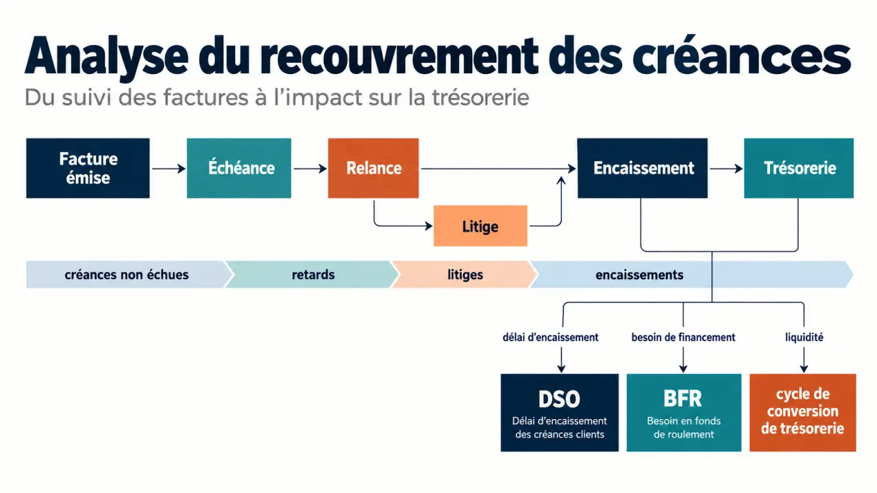 Infographie sur l’analyse de la gestion du recouvrement des créances, le DSO et le BFR