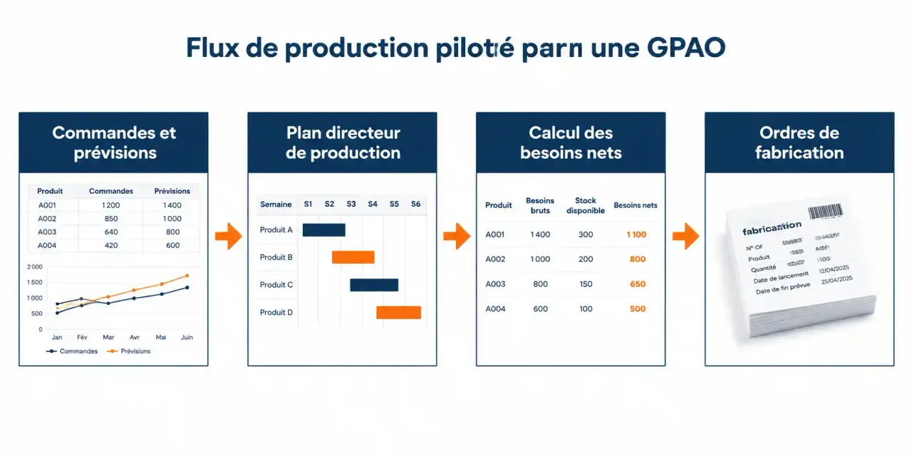Schéma de la GPAO : définition du flux de la commande à l'ordre de fabrication