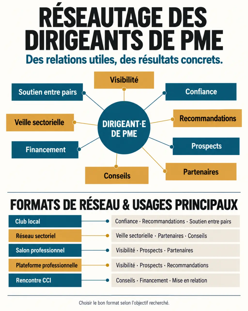 Infographie expliquant pourquoi les dirigeants de PME doivent-ils faire du réseautage et quels bénéfices ils peuvent en tirer