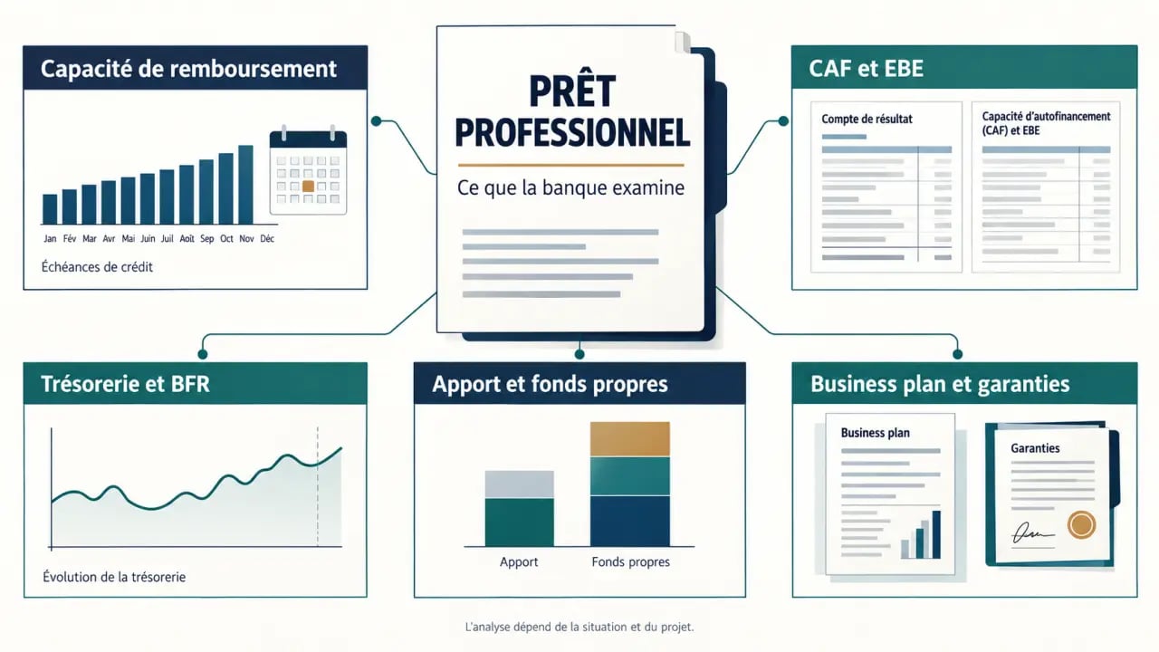 Que regarde la banque pour un prêt professionnel : critères financiers, trésorerie, apport et garanties