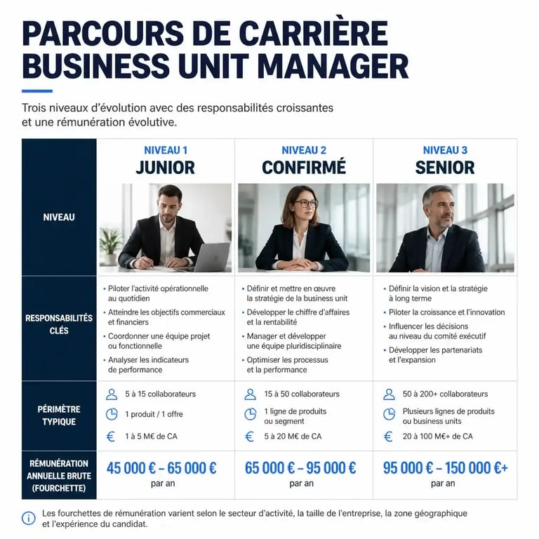 Évolution de carrière et salaire d'un Business Unit Manager